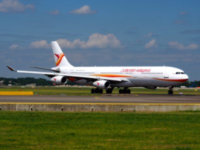 PZ-TCP Surinam Airways Airbus A340-311 taxiing at Schiphol (AMS - EHAM), The Netherlands, 18may2014, pic-1