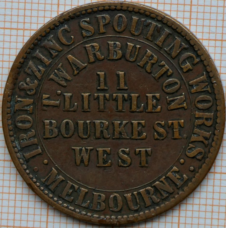 R572 Australian Penny Token, 1862, T.Warburton - obverse