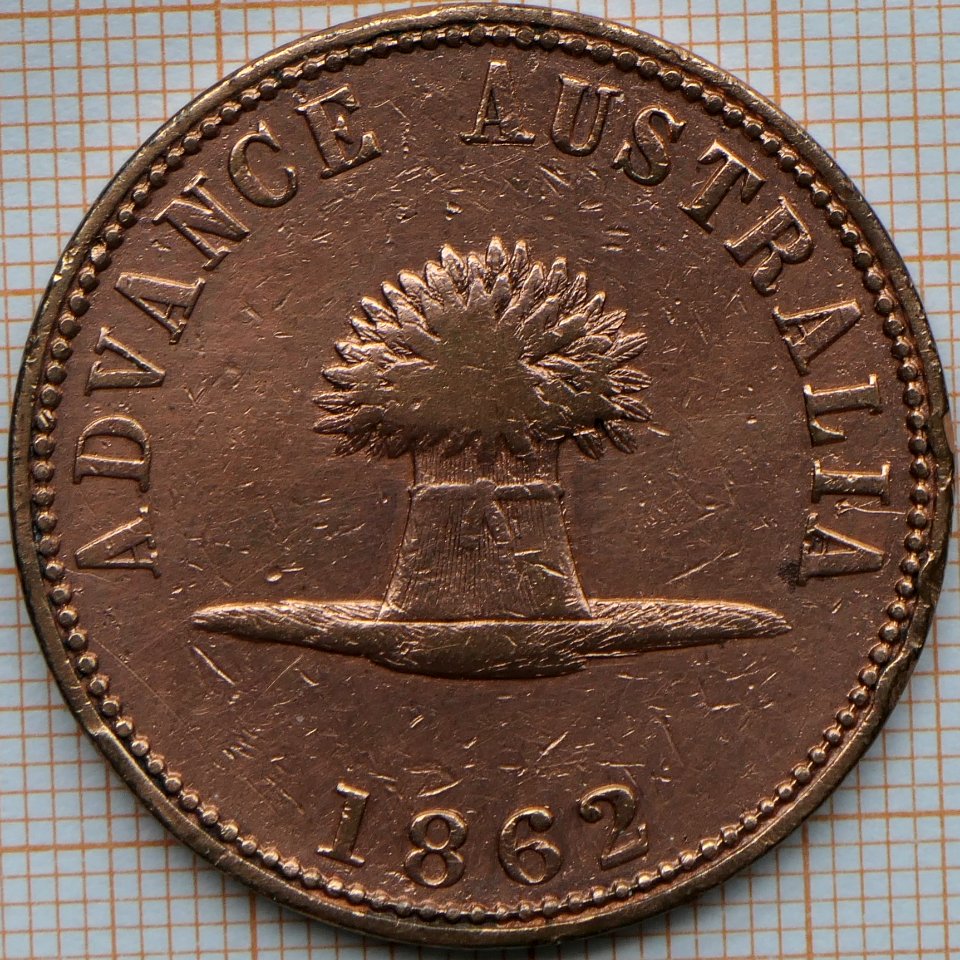 R523 Australian Penny Token, 1862, Stokes, T. - obverse