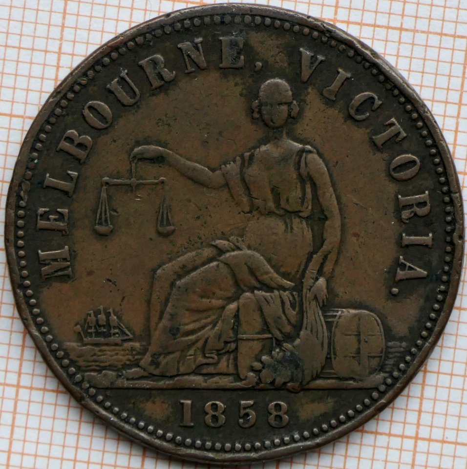 R230 Australian Penny Token, 1858, Hide & De Carle - reverse