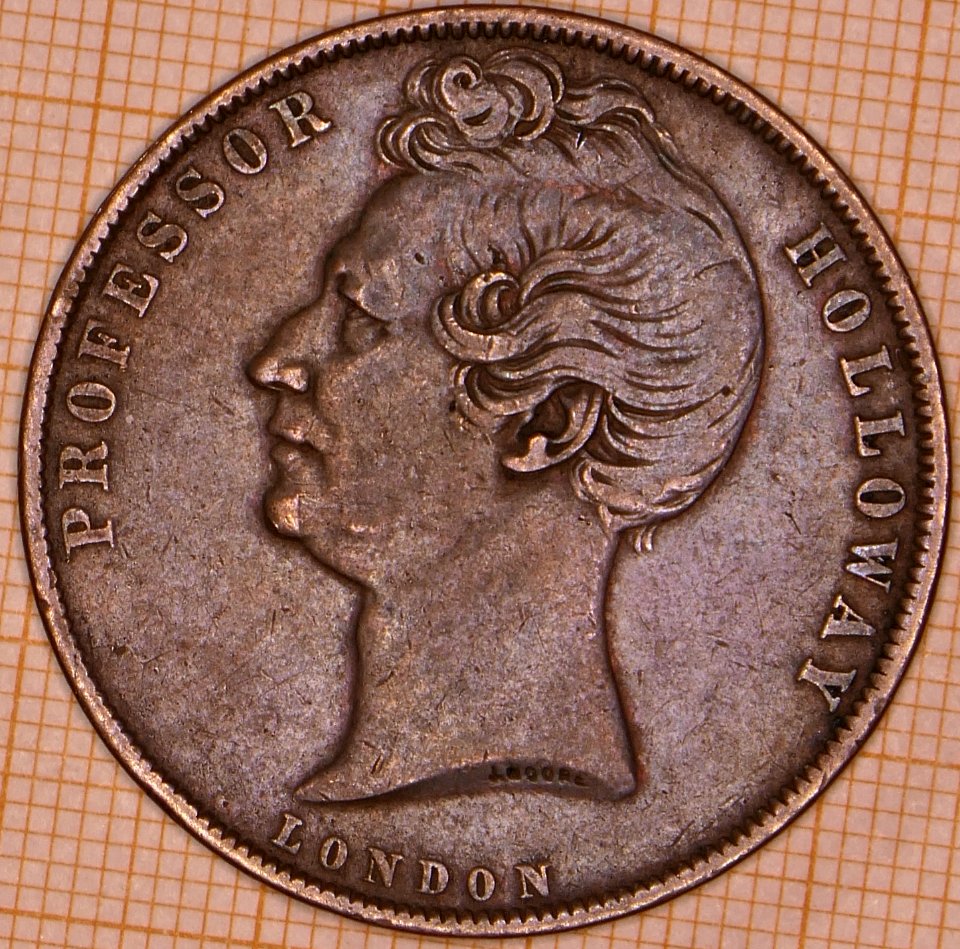 R262 Australian Penny Token, 1858, Professor Holloway, London, Holloway's Pills And Ointment - obverse