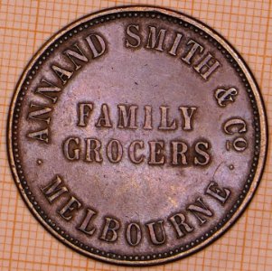 R24 Australian Penny Token, ND, Annand Smith & Co, Family Grocers, - obverse