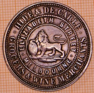 R223 Australian Penny Token, 1857, Hide & De Carle, Elizabeth Street, Melbourne - obverse