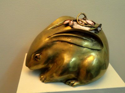 Rabbit-shpaed Incense Burner, Japan, 19th century, sentoku with cloisonne top - George Walter Vincent Smith Art Museum - DSC03818