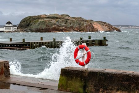 Quay in Kyrkevik during Storm Dennis 1