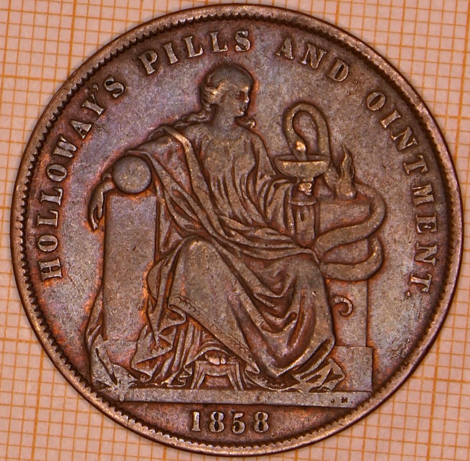 R262 Australian Penny Token, 1858, Professor Holloway, London, Holloway's Pills And Ointment - reverse