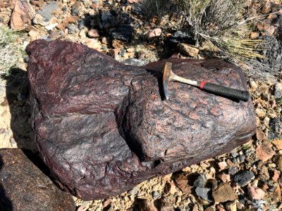Quartzite boulder one mile north of Emigrant Pass from the Old Spanish Trail Highway in Inyo, County California photo