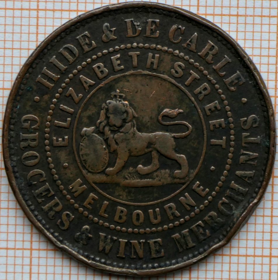 R230 Australian Penny Token, 1858, Hide & De Carle - obverse