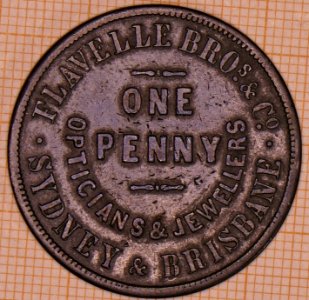 R135 Australian Penny Token, ND, Flavelle Bros. & Co., Sydney & Brisbane - obverse