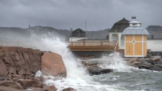 Quay in Kyrkevik during Storm Dennis 4