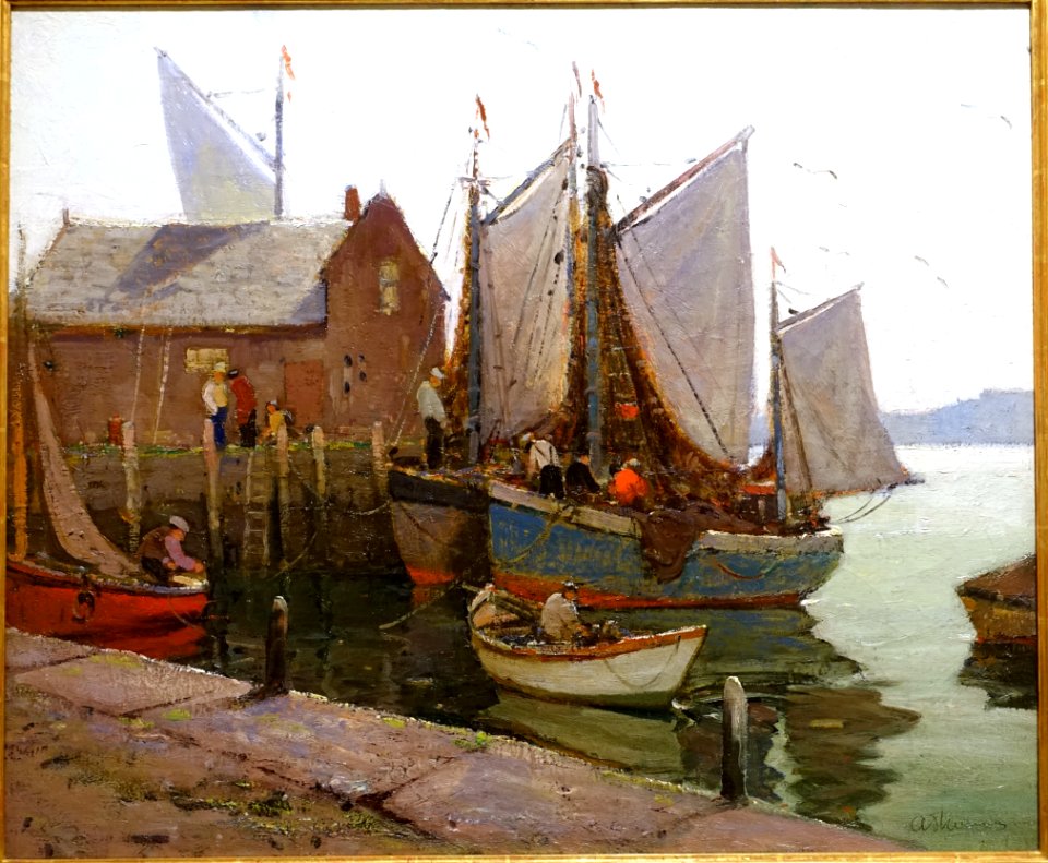 Rockport Waterfront by Anthony Thieme, c. 1930s, oil on canvas - Cape Ann Museum - Gloucester, MA - DSC01410