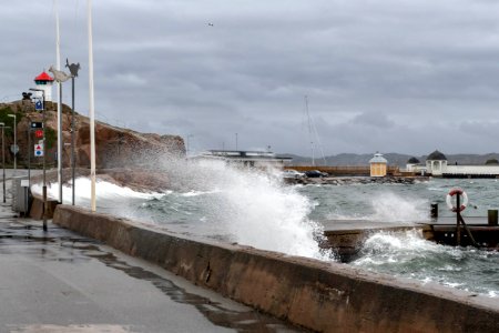 Quay in Kyrkevik during Storm Dennis 2 photo