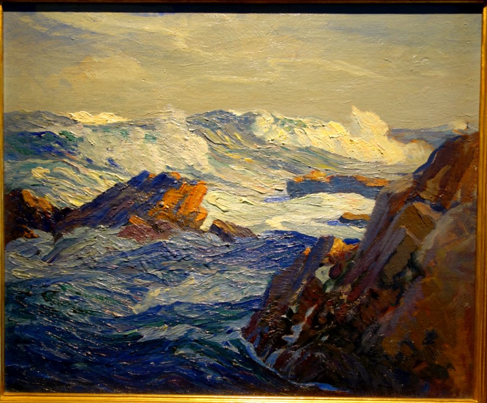 Rocks and Sun, Late Afternoon, by Parker Perkins 1862-1942, American, oil on canvas - Fitchburg Art Museum - DSC08933