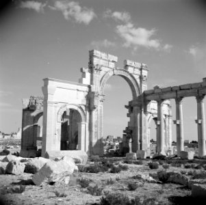 Romeinse overblijfselen te Palmyra Toegangspoort en begin van de collonadestraa, Bestanddeelnr 255-6097