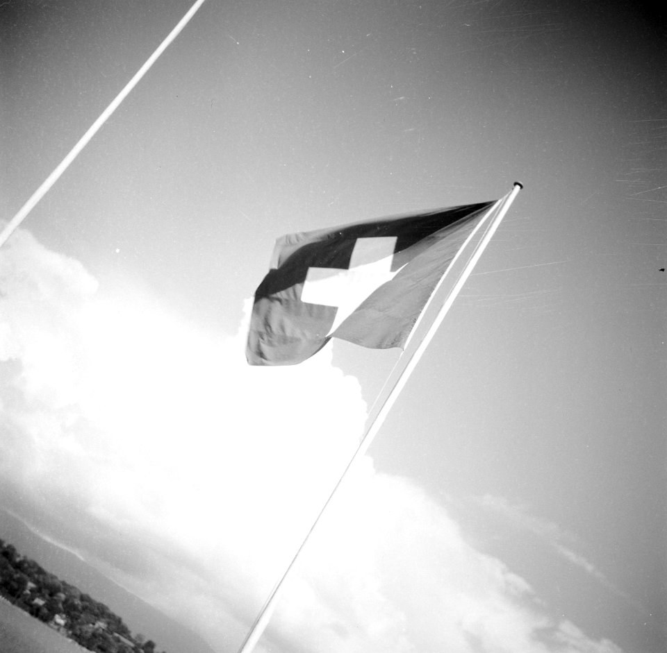 Rode Kruis-vlag bij het hoofdkantoor in Genève, Bestanddeelnr 254-2207