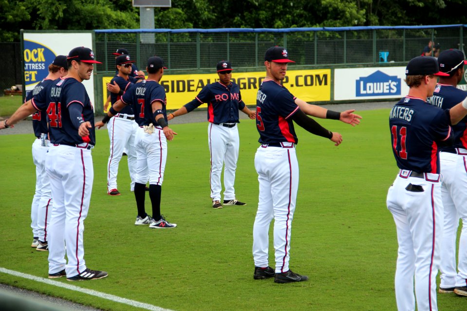 Rome Braves player warming up, May 30 2018 1
