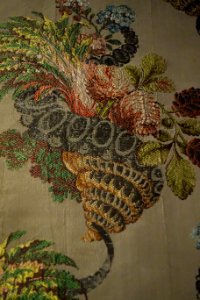 Rococo dress in the style of Jean Revel, view 2, France, c. 1735, silk and silver brocaded tabby - Royal Ontario Museum - DSC04338