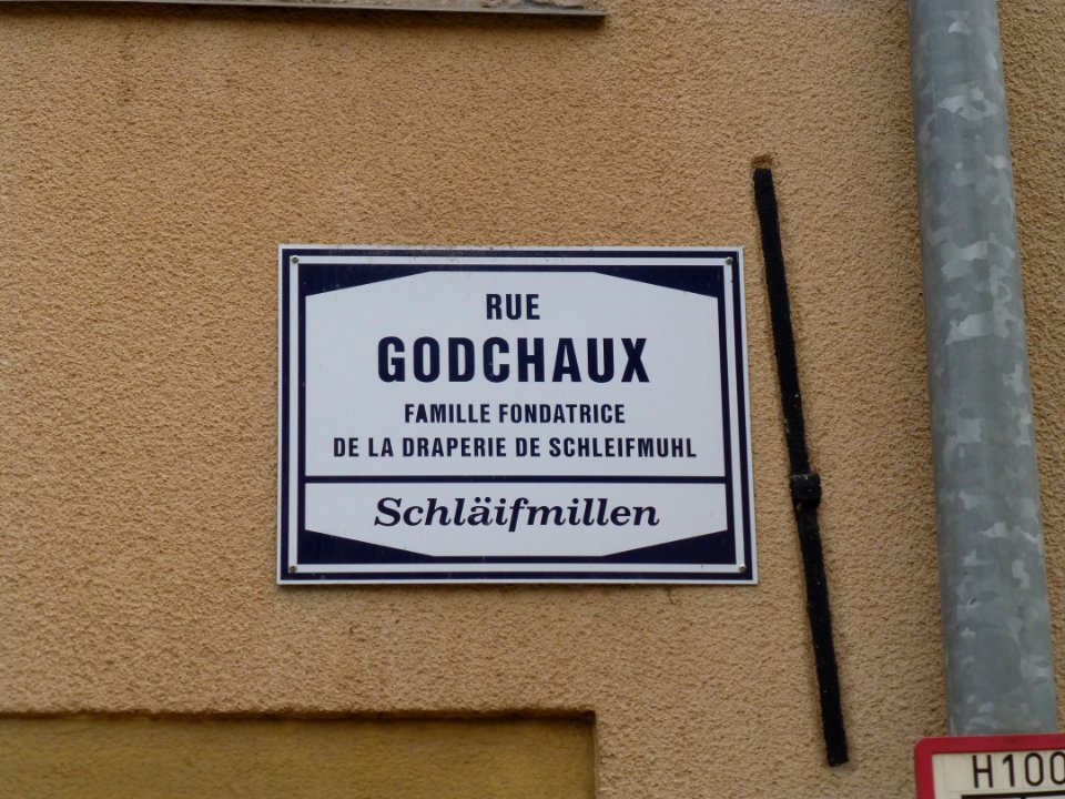 Road name sign rue Godchaux Luxembourg