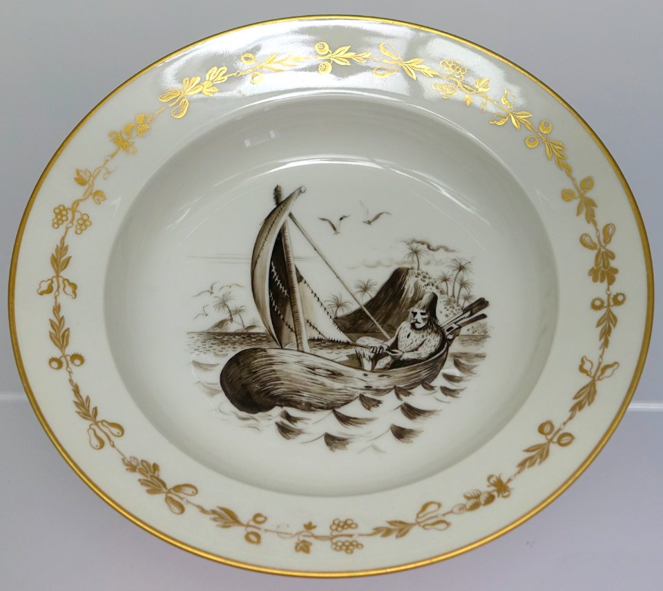 Robinson Crusoe service, decorated by Richard Seewald, Staatliche Porzellan-Manufaktur Berlin (KPM), 1928, porcelain - Bröhan Museum, Berlin - DSC04055