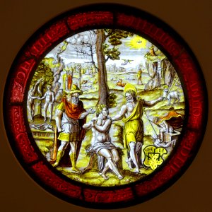 Roundel depicting the Allegory of Law and Mercy, Cologne, c. 1551, stained glass - Museum Schnütgen - Cologne, Germany - DSC09868