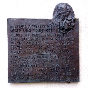 Rothenburg ob der Tauber, Spitalkirche, Trubar-Gedenktafel