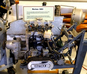 Rotax 582 snowmobile and aircraft engine - Hiller Aviation Museum - San Carlos, California - DSC03056