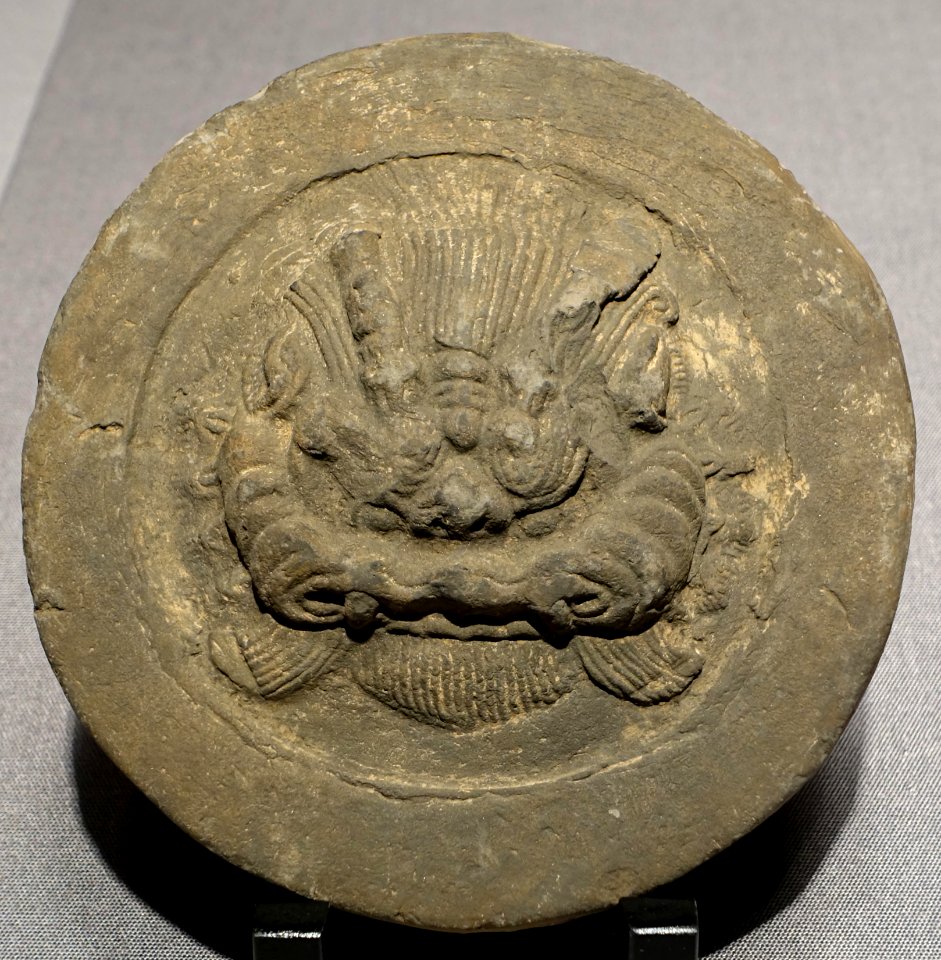 Round eave tile with beast face design, excavated at Linzi, Zibo, Shandong province, China, Northern Song to Jin dynasty, 900s-1200s AD, ceramic - Tokyo National Museum - Tokyo, Japan - DSC08492