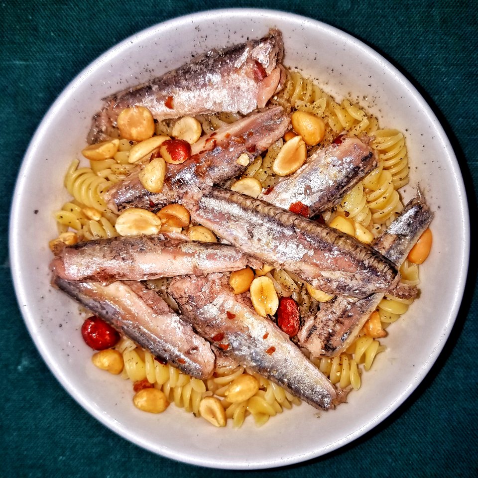 Rotini with anchovies, olive oil, and peanuts - Massachusetts