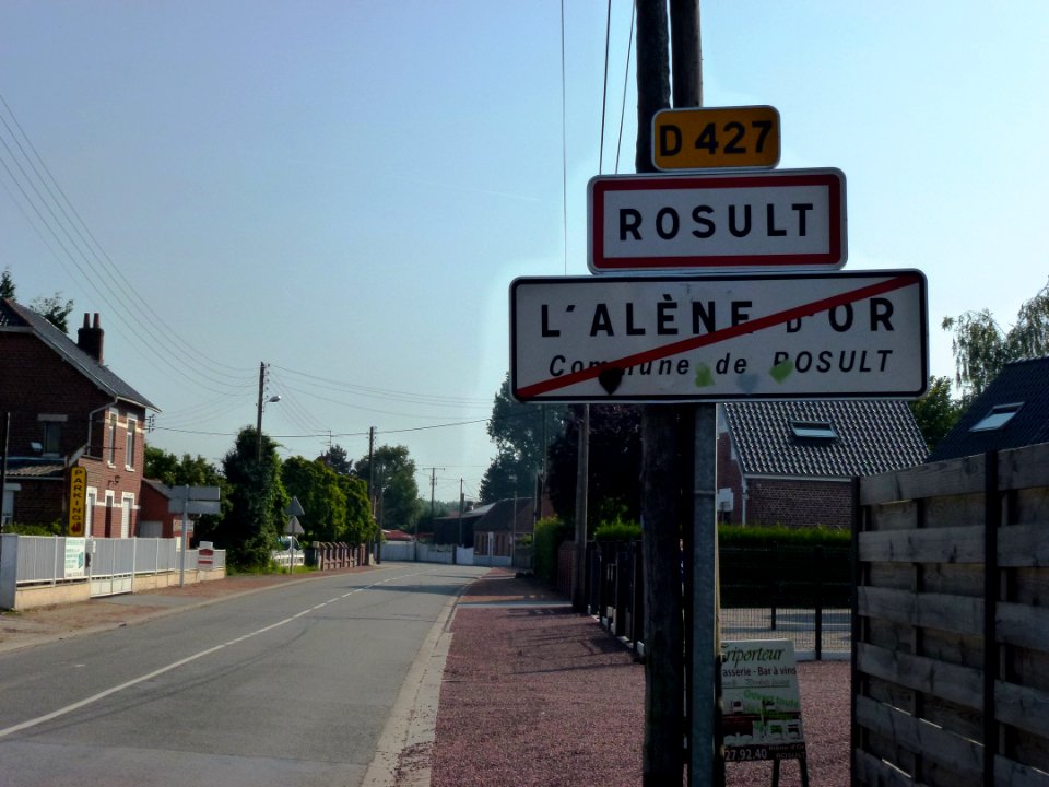 Rosult (Nord, Fr) city limit sign Rosult