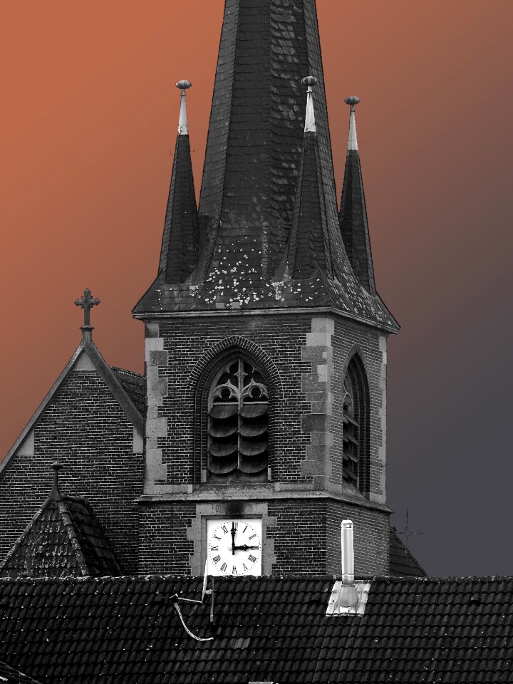 Night photograph lighting steeple