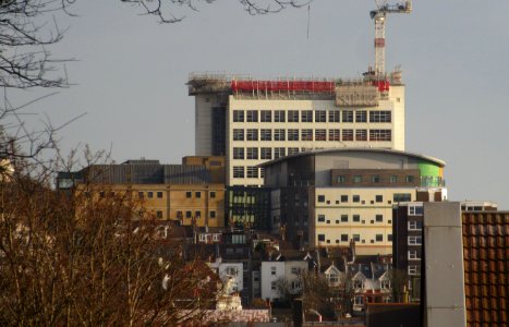 Royal Sussex County Hospital seen from Egremont Place, Queen's Park, Brighton (December 2016)