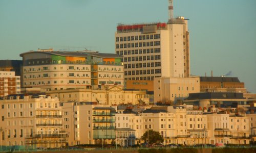 Royal Sussex County Hospital and Buildings at Marine Parade, Brighton (January 2017, seen from Palace Pier) (1)