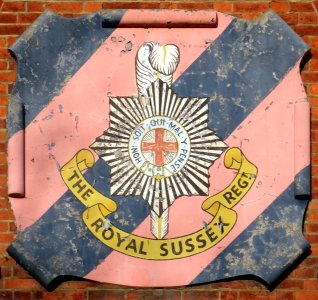 Royal Sussex Regiment emblem, Drill Hall, Down Road, Bexhill