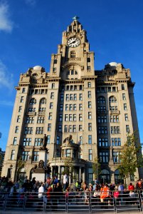 Royal Liver Building celebrating its 100th birthday during the On the Waterfront Event 2