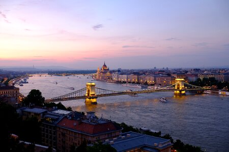 Purple landscape bridge