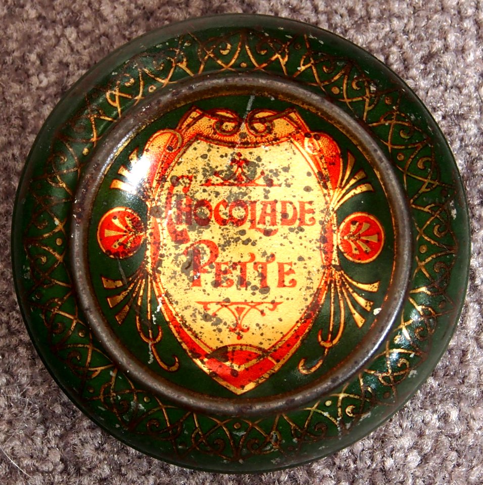 Rond groen chocolade Pette blikje, onderkant
