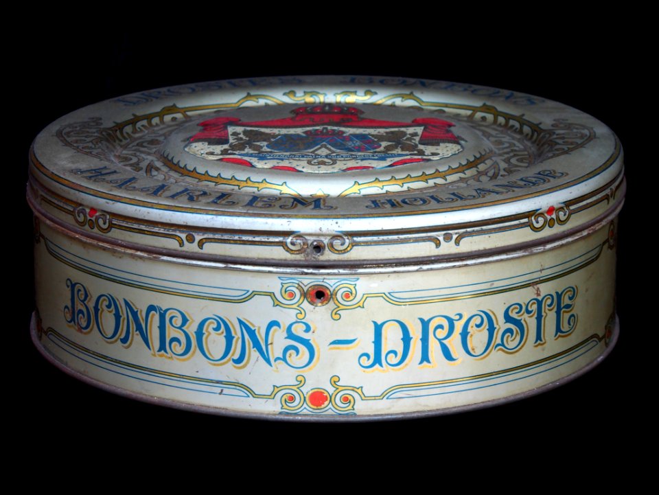 Rond Drostes Bonbons blik (zilverkleurig) met wapenschild van Emma, foto3