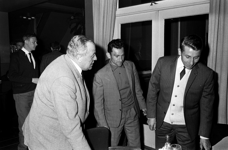 Ronde van Nederland, Vlnr. Kurt Vyth, Jean Stablinski en Jacques Anquetil, Bestanddeelnr 917-7544