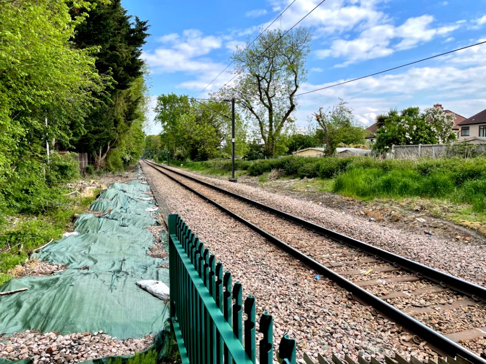 Romford to Upminster line from Butts Lane LC, towards Upminster, 2021