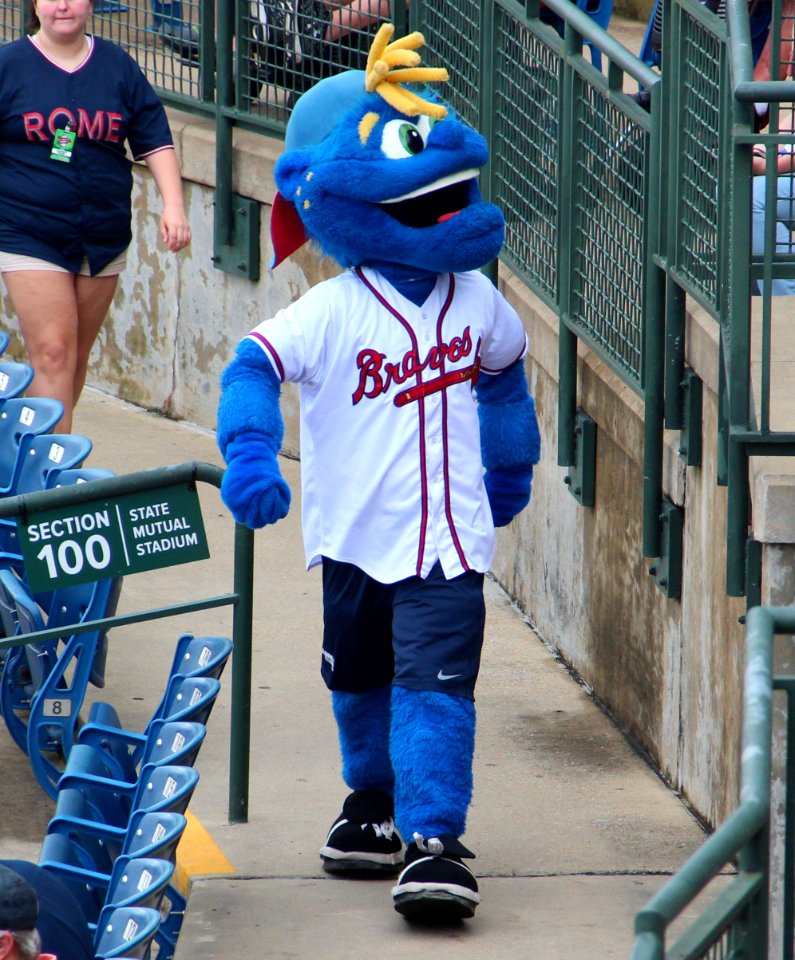 Romey mascot, Rome Braves, May 2018