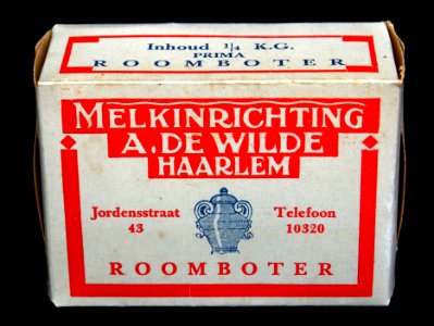 Roomboter pakje van Melkinrichting A de Wilde, Jordensstraat 43 Haarlem, foto2