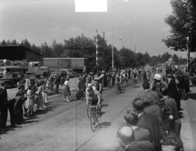Ronde van Nederland peleton passeert Nederland-Belgische grens bij Poppel-Tilbur, Bestanddeelnr 904-6101