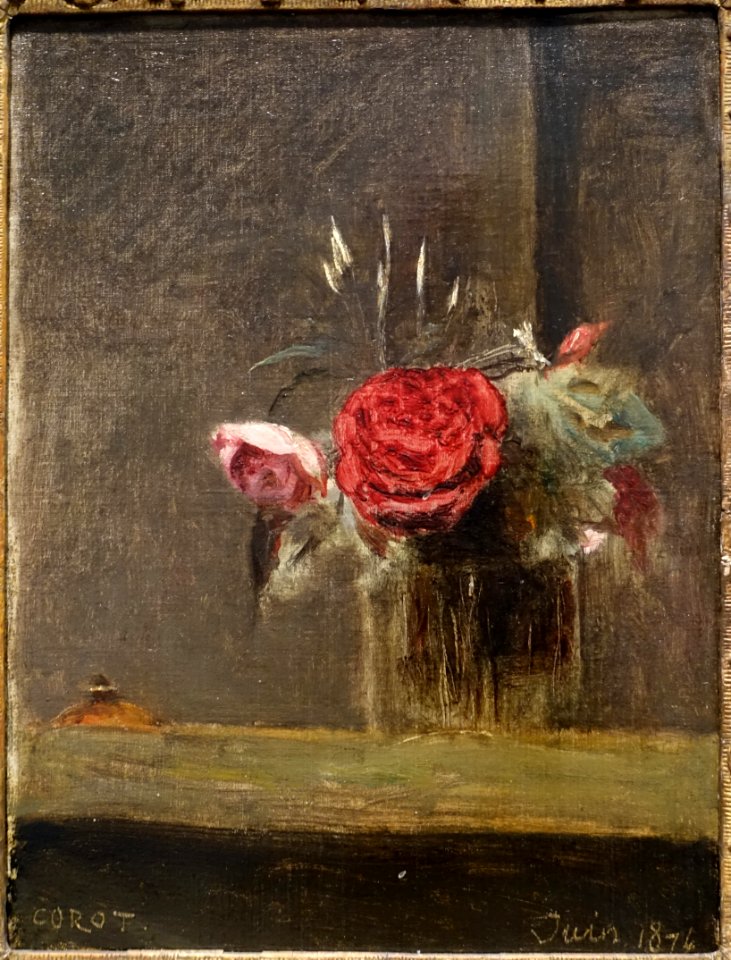 Roses in a Glass by Jean-Baptiste-Camille Corot, 1874, oil on canvas - Museu de Arte de São Paulo - DSC07312