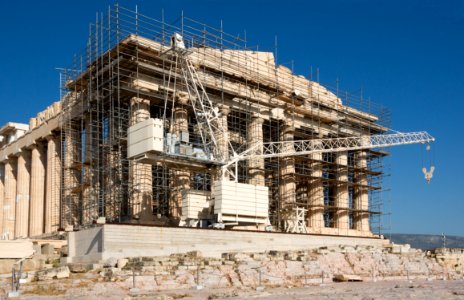 Restoration work Parthenon facade Acropolis Athens Greece