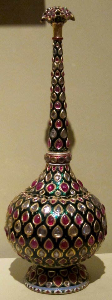Rose water sprinkler, India, 18th century, gold, gemstones and enamel, Honolulu Academy of Arts