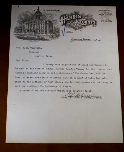 Request from Sheriff, Humble, Harris County, Texas, to T. M. Campbell, Governor, 12-7-1910 - Lorenzo de Zavala State Archives and Library Building - Austin, Texas - DSC08358