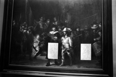 Restauratiewerkzaamheden aan de Nachtwacht van Rembrandt het schilderij met hec, Bestanddeelnr 928-1651