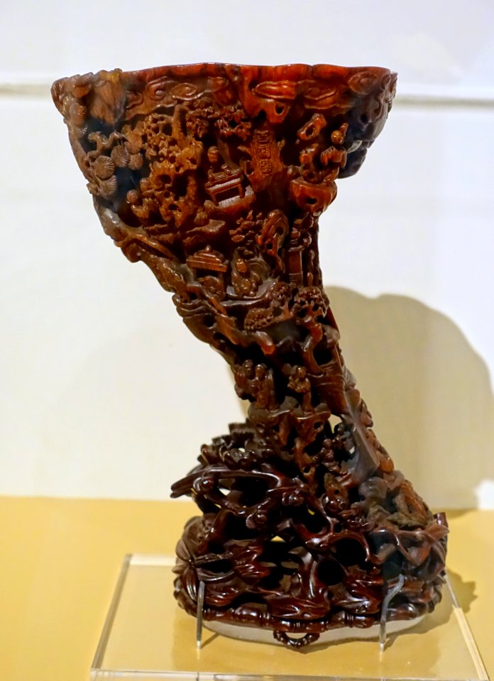 Rhinoceros horn cup, China, Qing dynasty, 1700s, rhinoceros horn and wood - John and Mable Ringling Museum of Art - Sarasota, FL - DSC00755