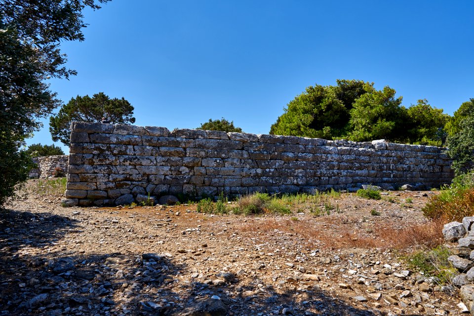 Retaining wall at the Sanctuary of Nemesis in Rhamnous on July 22, 2020