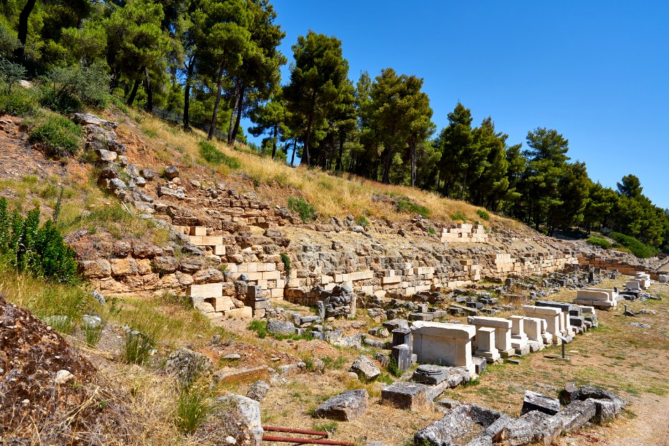 Retaining wall at the Sanctuary of Amphiaraus in Oropos on July 24, 2020